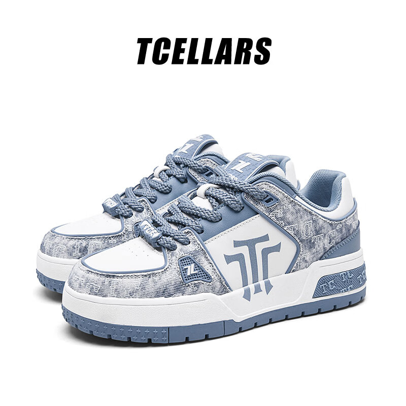 Tcellars板鞋男鞋2025冬季新款轻奢涂鸦潮鞋低帮厚底复古百搭休闲鞋子男款 牛仔蓝（Tpai） 44