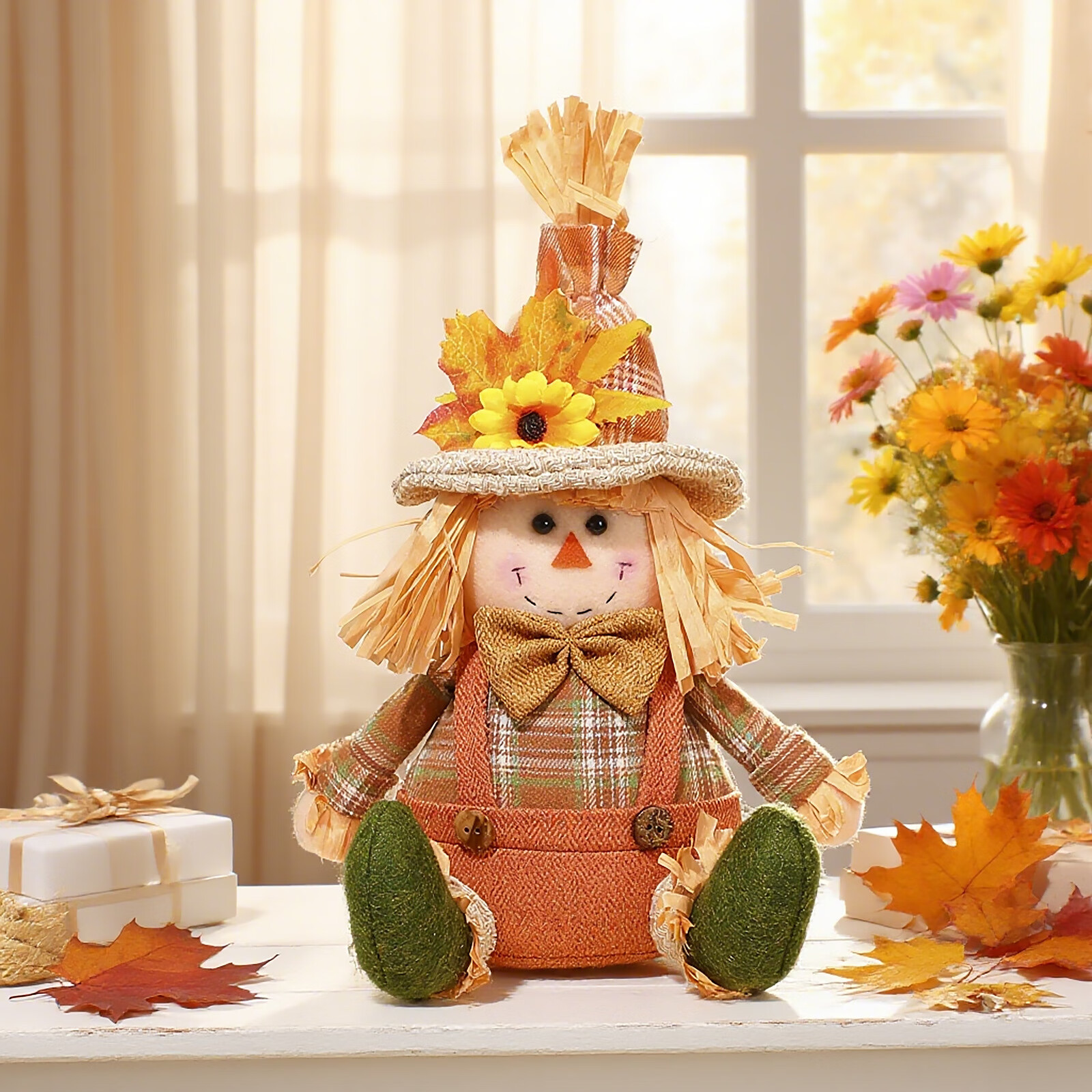 京柳（JINGLIU）感恩节创意鲁道夫公仔橱窗装饰品丰收节稻草人火 稻草人背带裤男款