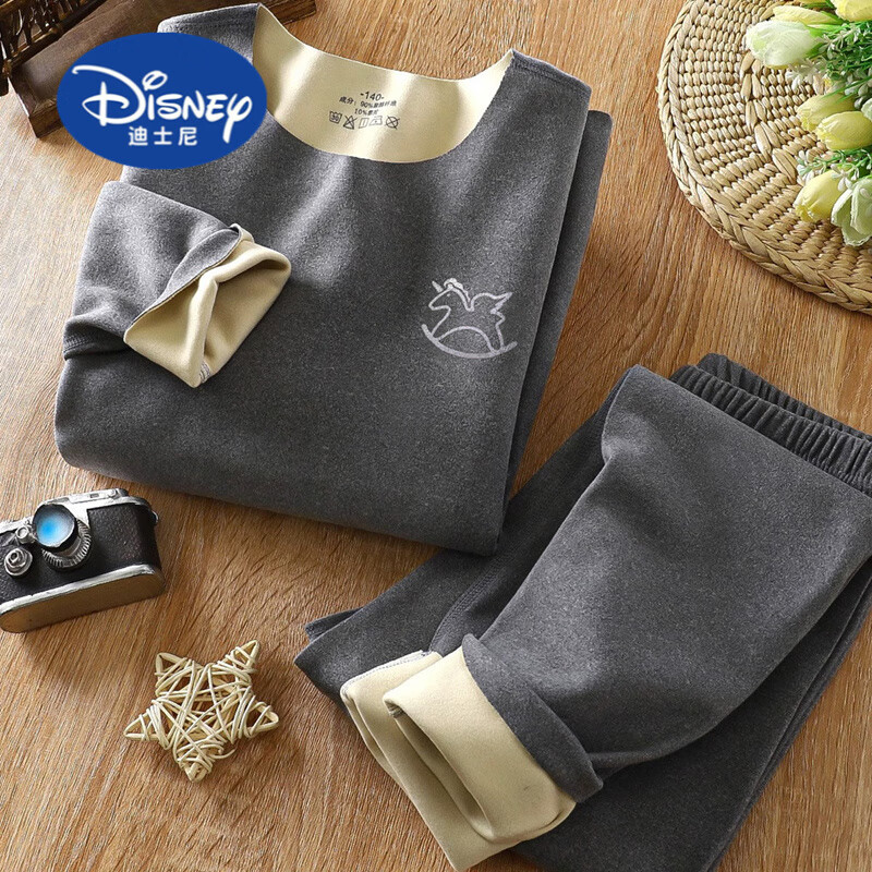 迪士尼（Disney）儿童德绒保暖内衣冬宝宝男童女童秋衣秋裤套装中大童学生保暖套装 灰色 【保暖速热】 100 CM (适合身高80-90CM)