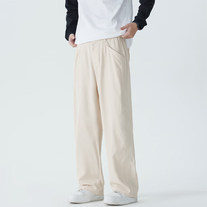 七丝记【达人专属】直筒休闲西裤男款垂坠感垂感长裤宽松阔腿裤BY-K8977 黑色 M