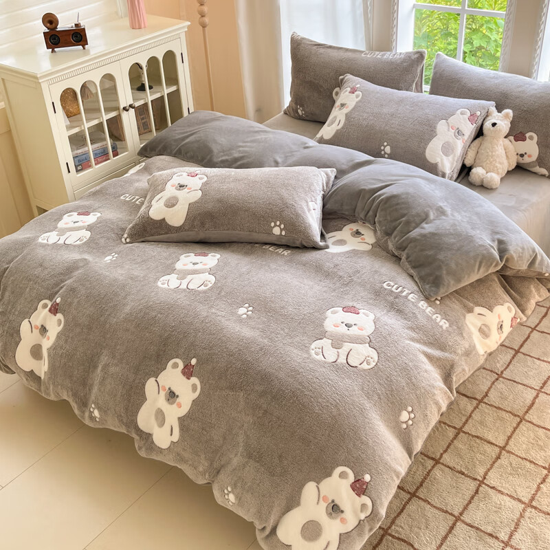 麦琪娜 雪花绒单被套双人被套单品被套水晶绒金貂绒单被套 绒毛细密柔软舒适 20支 呆萌小熊 200cm*180cm