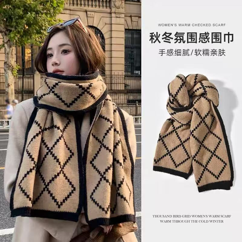 迈雷驰围巾女秋冬季2025新款韩版加厚保暖围脖披肩生日礼物送女生女友 双面戴围巾-黑咖色