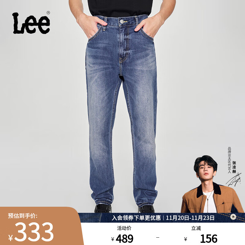 Lee【张凌赫代言】25新品舒适中腰锥形中蓝色男牛仔裤潮流显瘦潮 中蓝色 33