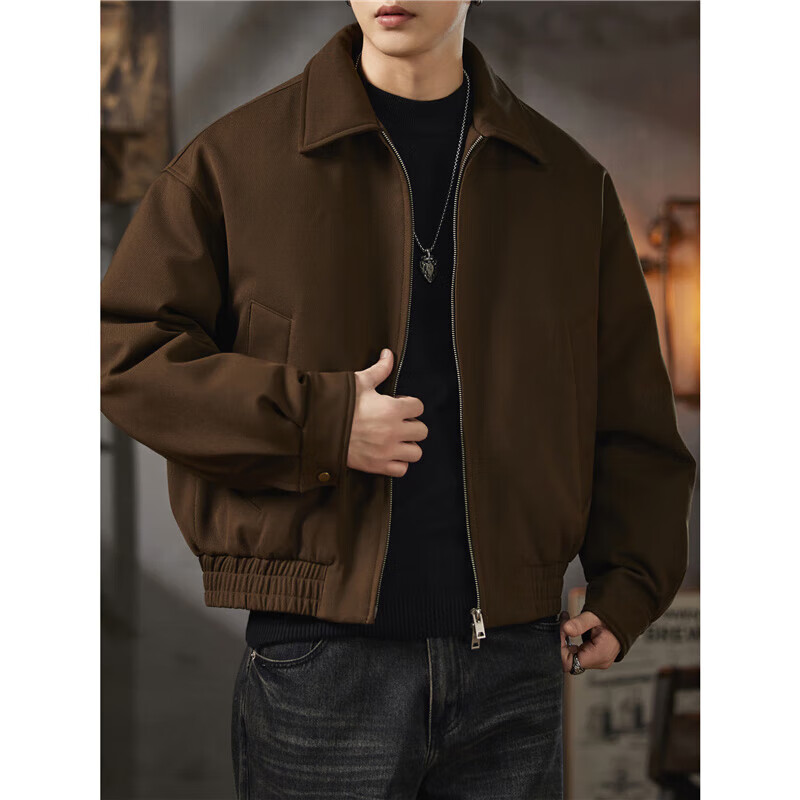 邦约恋人2025冬季新款翻领休闲羽绒服夹克外套男士感短款宽松休闲上衣 黑色 GY7313 2XL 建议体重 166-180斤