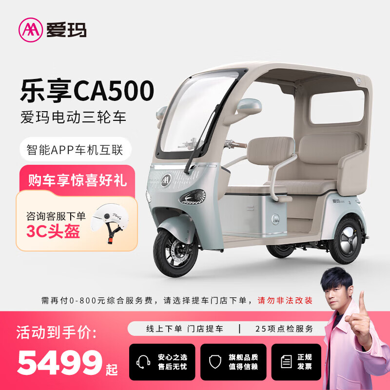 爱玛（AIMA）【门店自提】乐享CA500带蓬家用代步电动三轮车老人车载电动车 到店选色提车