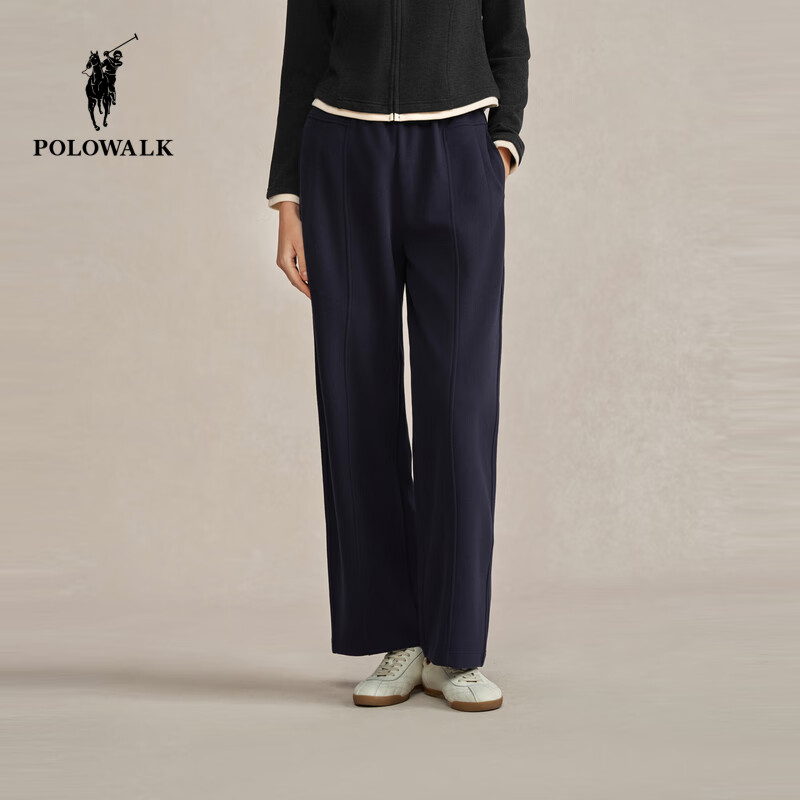 POLOWALK女装女式休闲裤2025秋季新品百搭松紧腰直筒宽松休闲长裤 藏青 XL