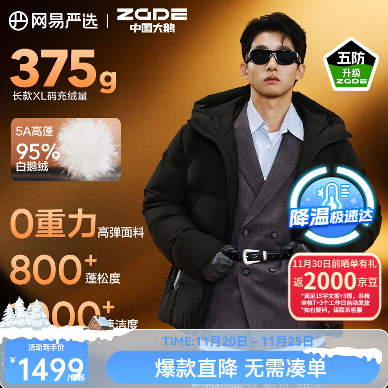 网易严选中国大鹅燕云联名焱3.0高奢95%白鹅绒高蓬羽绒服五防抗菌大被子 玄墨（常规款） L （175/96A）