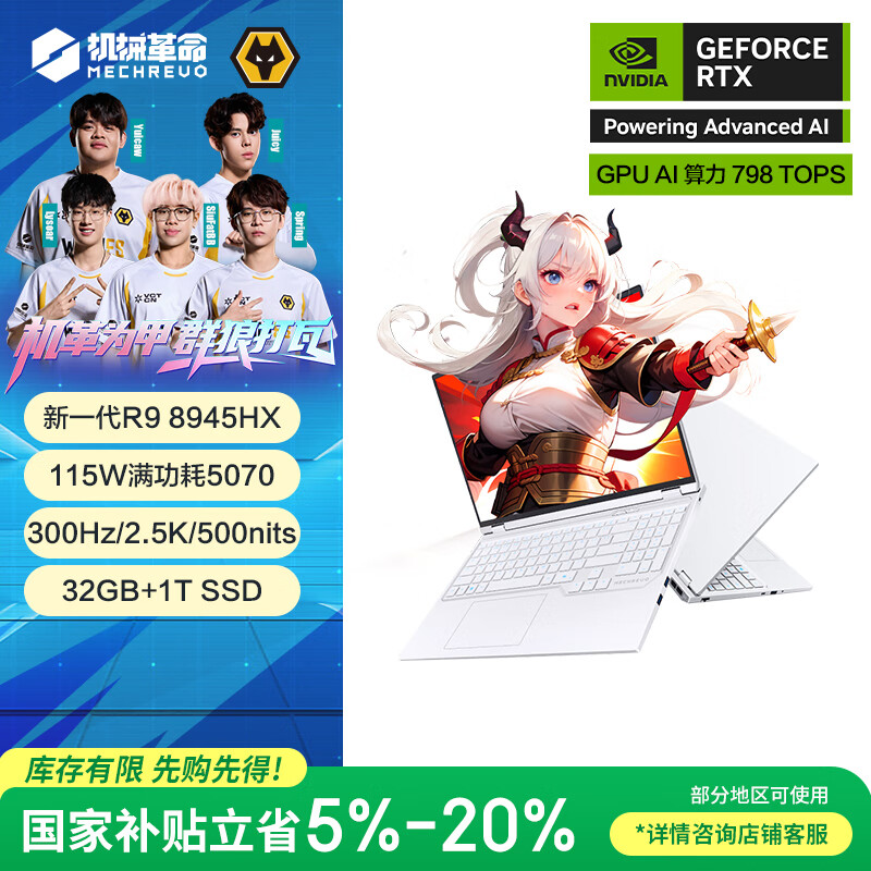 机械革命【国家补贴】蛟龙16Pro 2025 16英寸游戏电竞笔记本电脑(R9-8945HX 32G 1T RTX5070 300Hz 白)