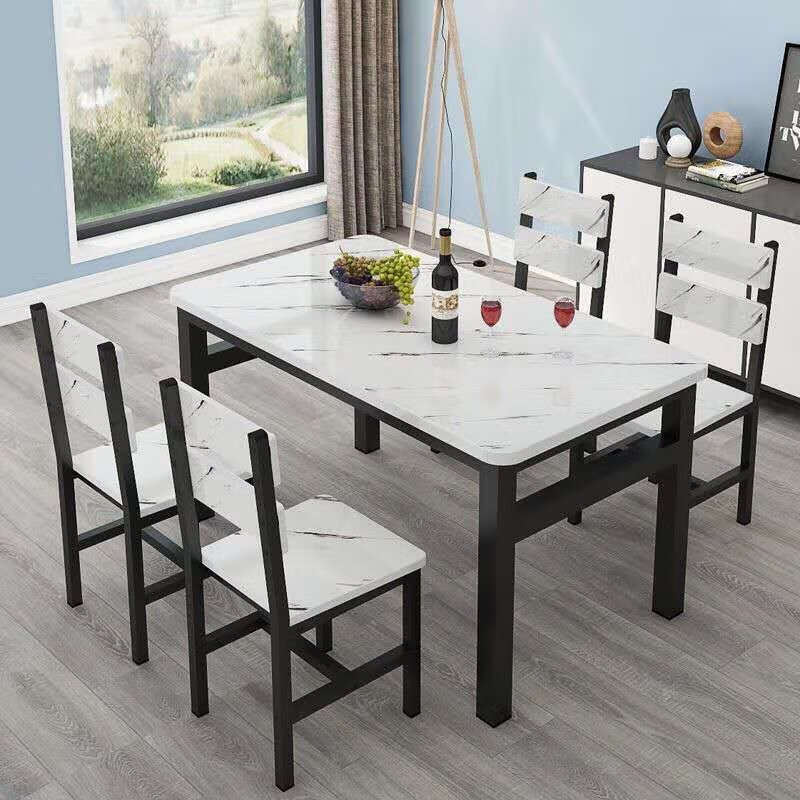 欣慕雅餐桌椅组合家用吃饭桌子现代简约小户型餐桌饭店桌椅长方形小桌子 白色仿大理石桌面+黑架 100*60*74单桌