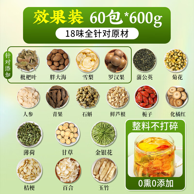 协穆胖东来同款罗汉果胖大海雪梨枇杷菊花茶清肺润肺排肺毒止肺咳化痰 60包*2盒