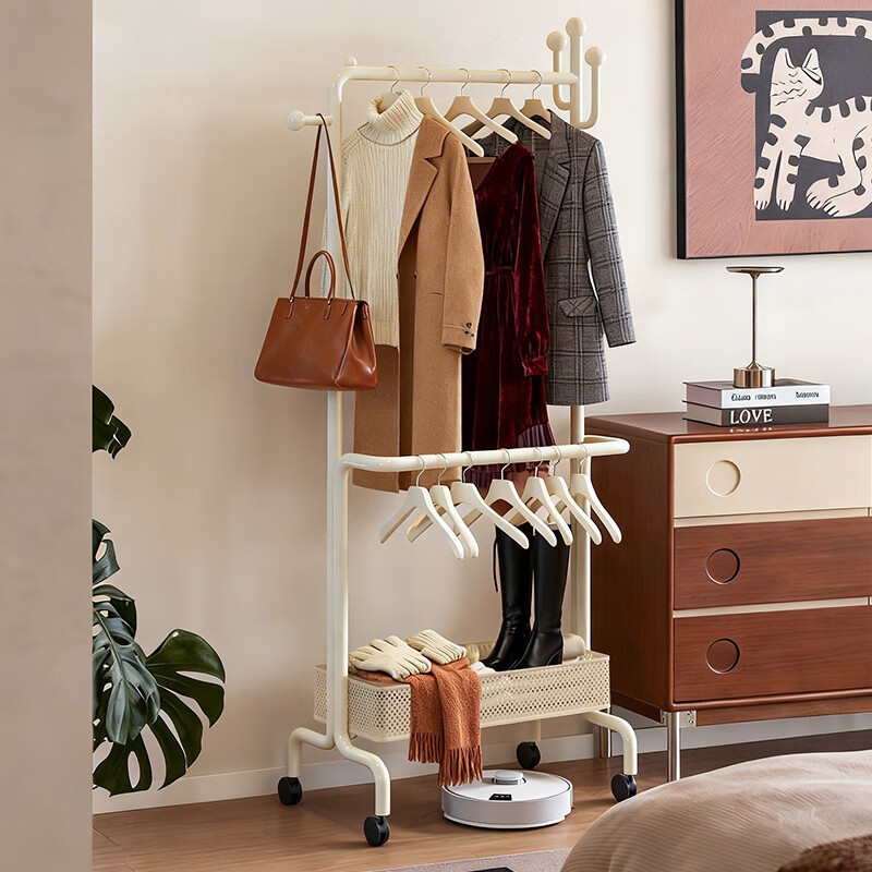 朱小姐的店卧室衣架可移动落地挂衣架收纳架多功能衣帽架置物架高级感 【赫本黑】-100CM-原创设计师款