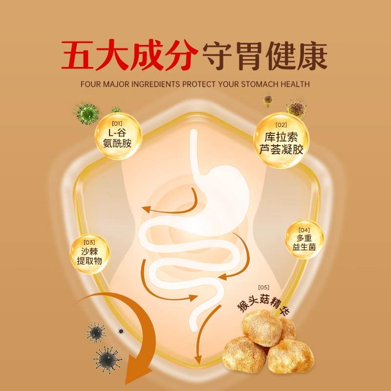 EZZ猴头菇养胃护胃益生菌片肠胃黏膜可搭修复胃损伤健胃片 【拍5发8】 1瓶*8瓶