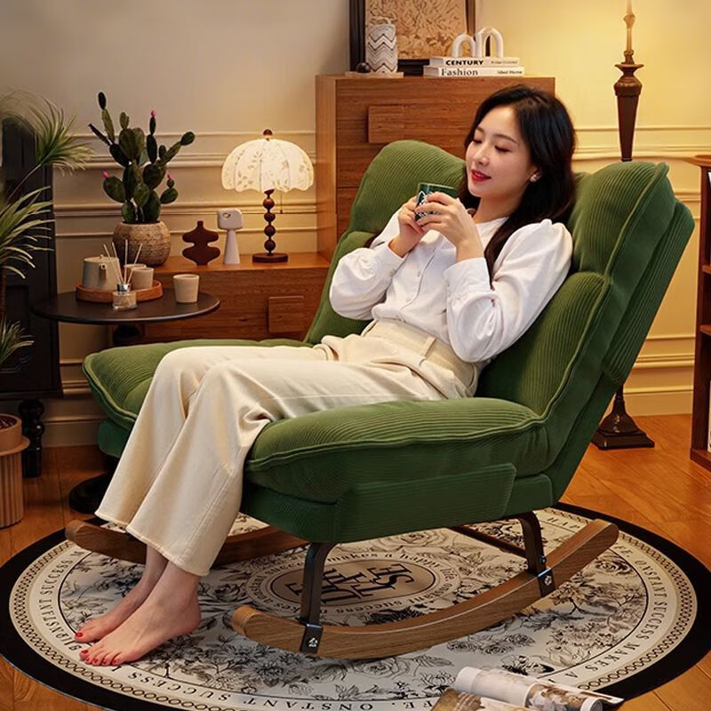 欣慕雅摇摇椅大人躺椅成人可睡觉阳台休闲靠背椅子客厅午休懒人沙发摇椅 复古绿/靠背可调节【可拆卸双层坐垫】 新款雪橇椅舒适加宽