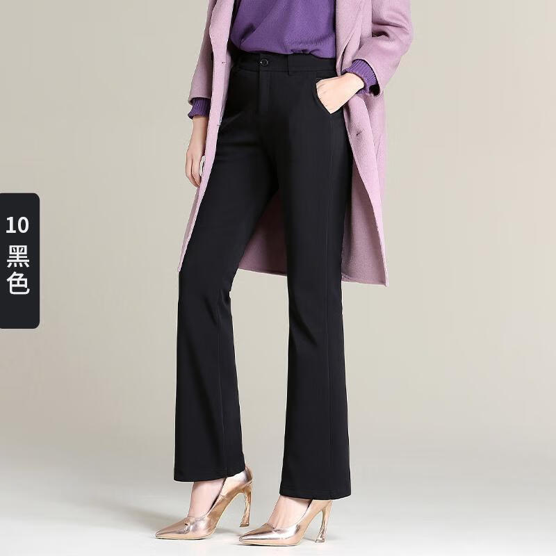 梦舒雅（Msuya ）女裤加绒微喇裤女加厚高腰长裤2025冬季新款保暖弹力休闲裤 黑色 26 /63B