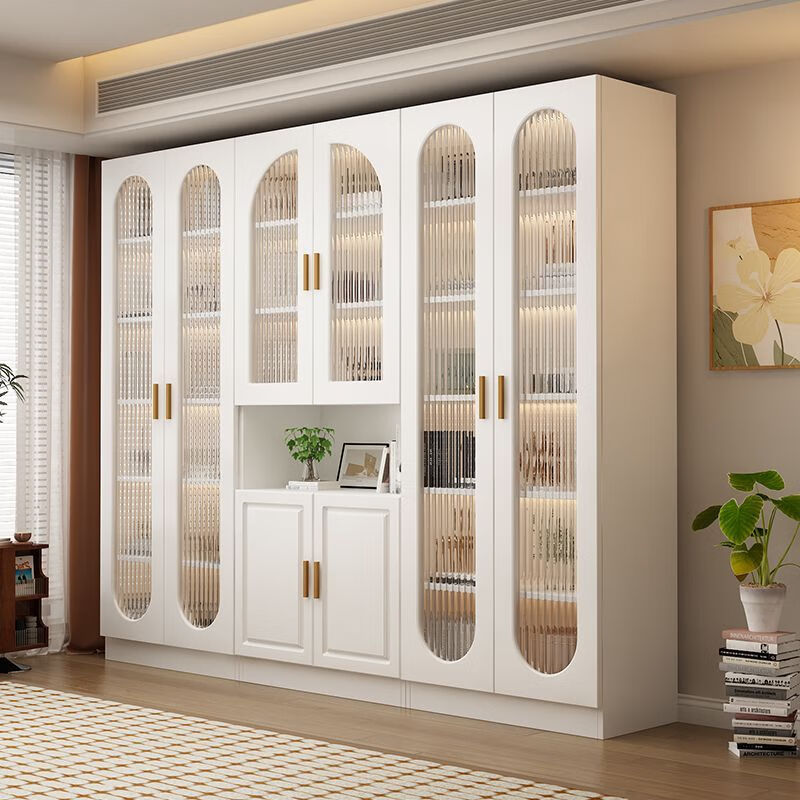 欣慕雅轻奢北欧实木书柜客厅的钢化玻璃门储物柜环保E0级多层收纳功能 L款2门70白色实木 自己安装