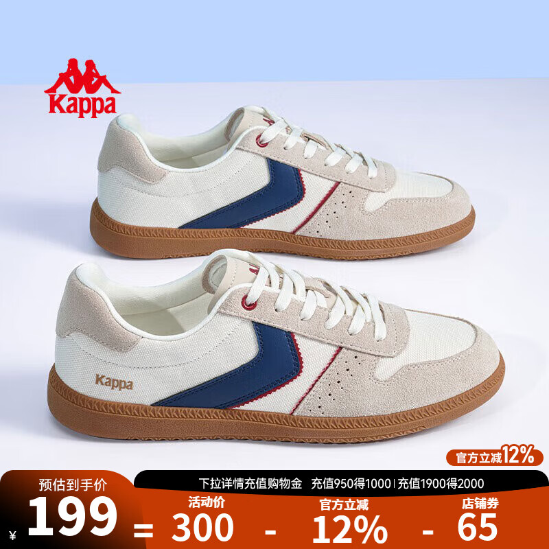 KAPPA卡帕男鞋板鞋德训鞋子男2025秋冬新款情侣休闲运动鞋男透气网面鞋 经典白/海昌蓝 35