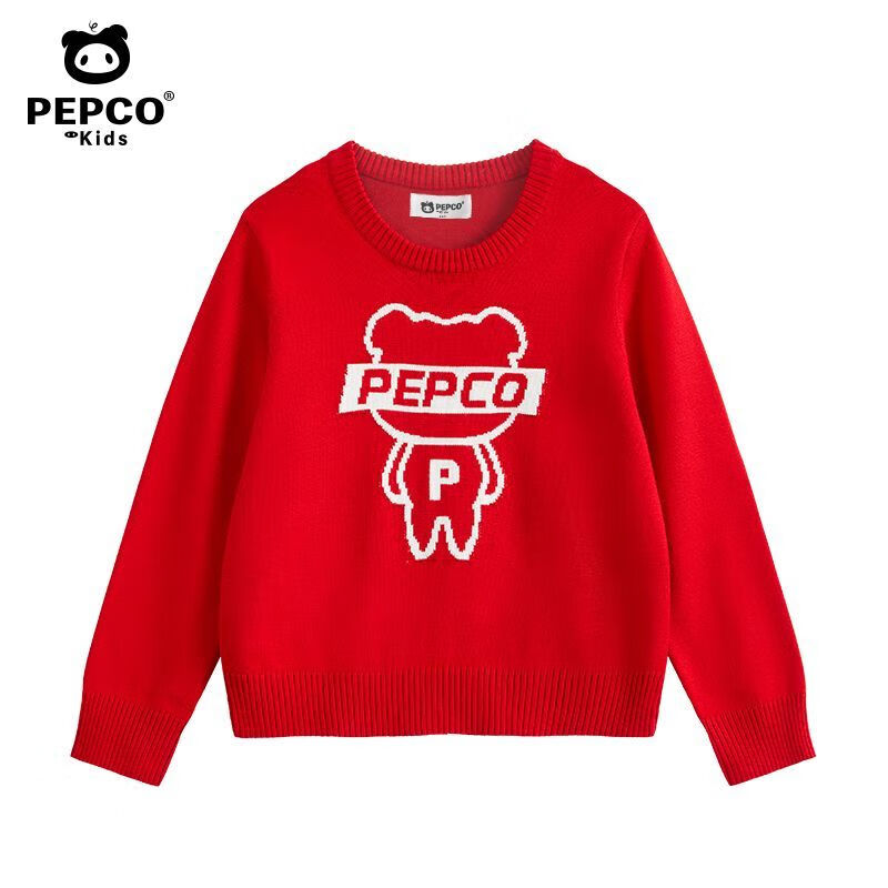 PEPCO小猪班纳男童秋装毛衣2025秋冬新款儿童保暖上衣童装女童针织衫潮 经典红 130