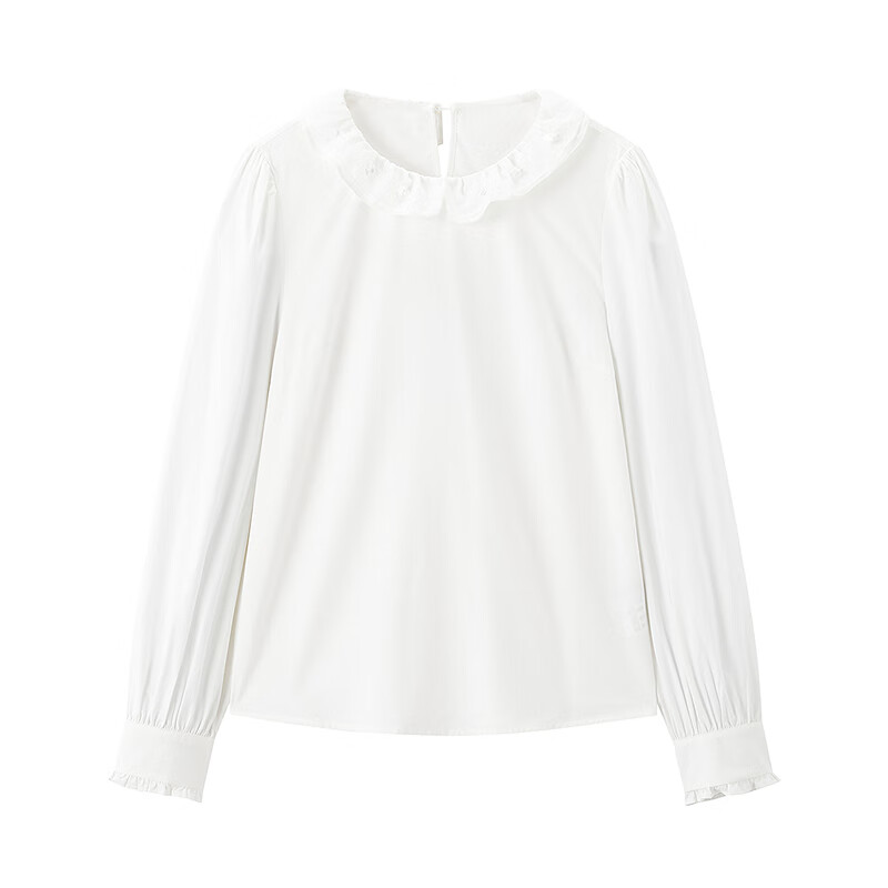 乐町【商场同款】乐町可爱雪纺衫女冬双层娃娃领领精致上衣C1CDF4607 奶油米(现货) M