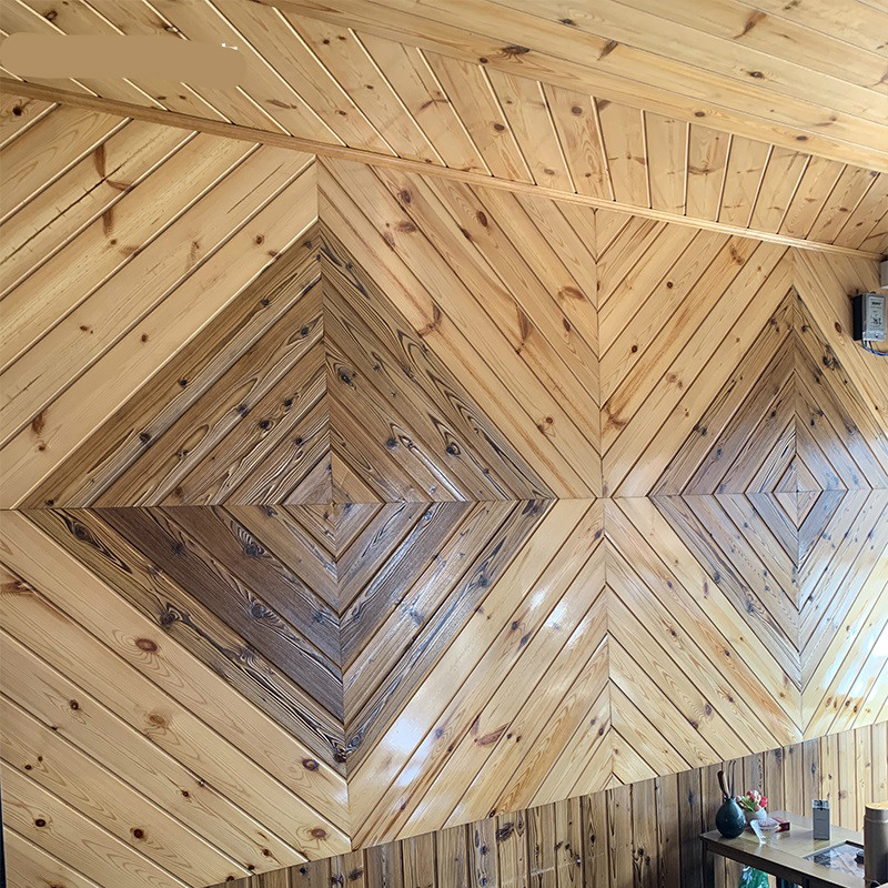 梯橙碳化木条实木免漆桑拿板带曹扣板腐木护墙吊顶阁楼装饰杉木拉丝