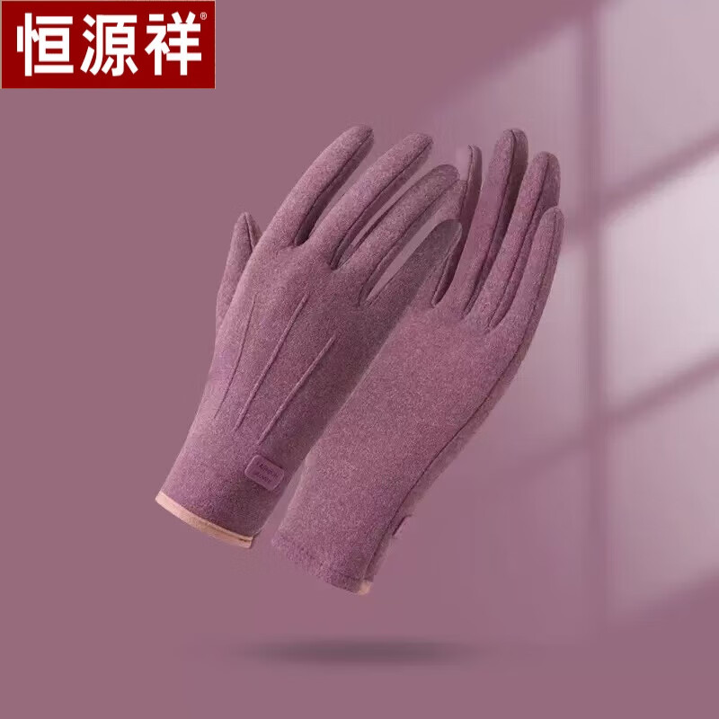 恒源祥冬季电动车手套加厚加绒保暖麂皮绒骑行防寒触屏男女士防风手套 简标款-紫色[触屏彷兔绒]