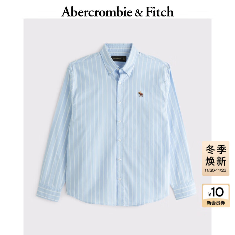 Abercrombie &amp; Fitch【牛津衬衫】经典小麋鹿图案男装25春夏美式长袖衬衫125-5083 蓝色宽条纹 2XL (185/124A)尺码偏大