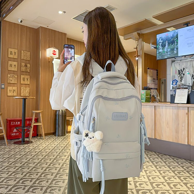 CLBD书包ins风韩系小众初高中生高颜值双肩包女简约大容量小学生背包 蓝色