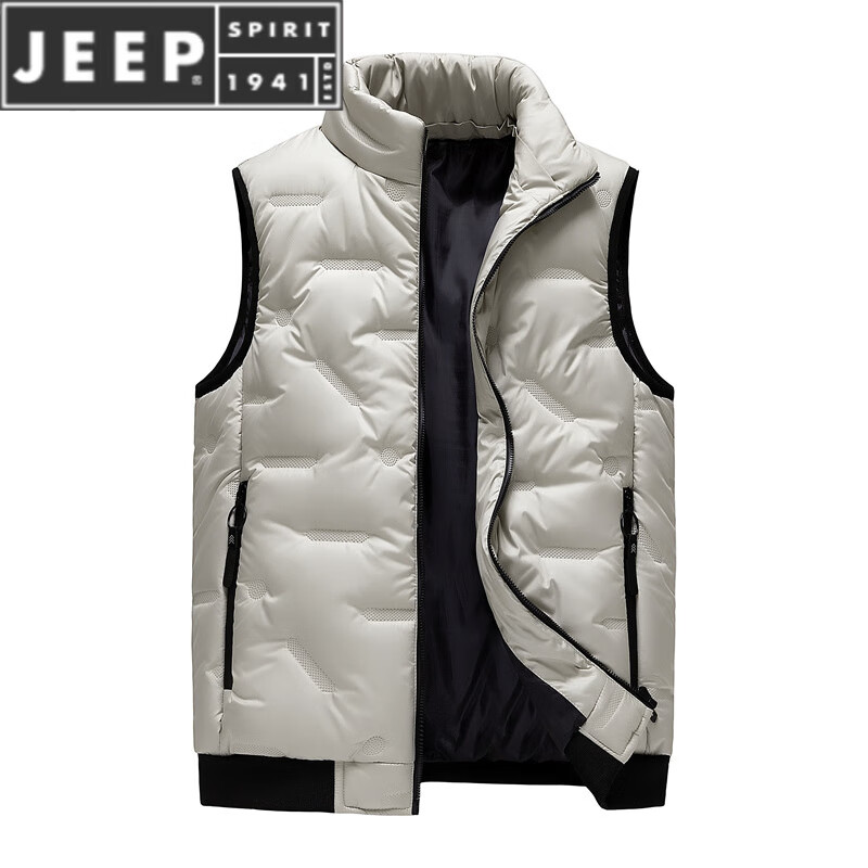JEEP SPIRIT马甲男士背心秋冬季立领坎肩宽松加肥加大码加厚羽绒棉马甲男 2167卡其 8XL