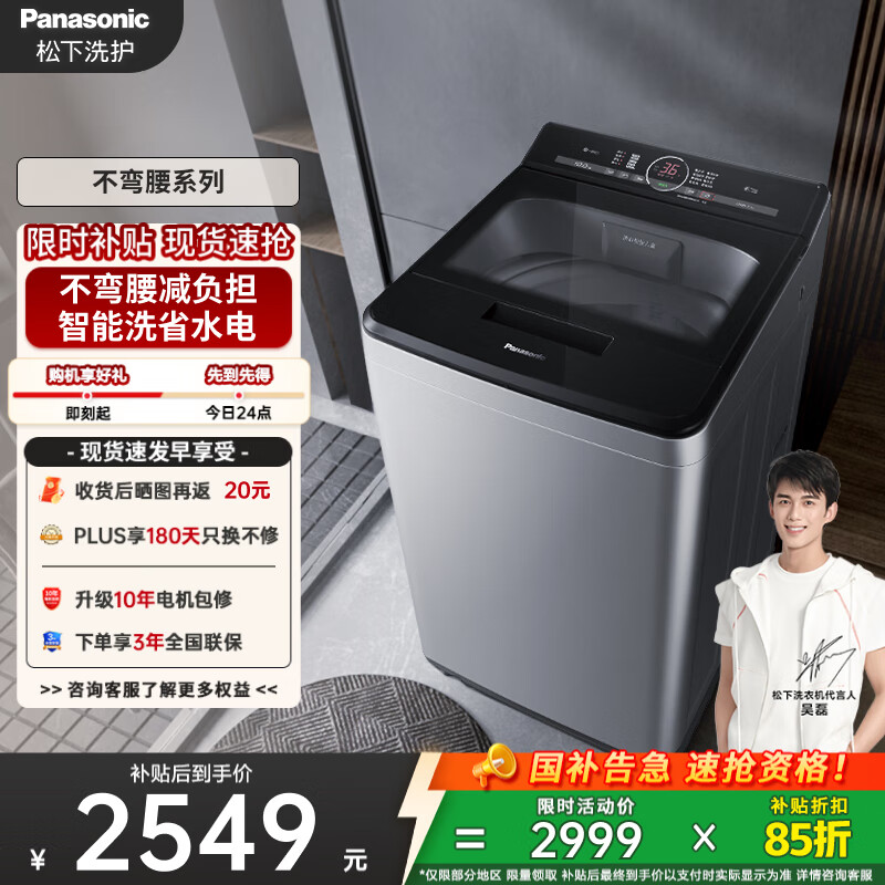 松下（Panasonic）【吴磊推荐】波轮洗衣机全自动10公斤大容量 智能毛毯洗内衣洗衣机 国家补贴不弯腰XQB100-