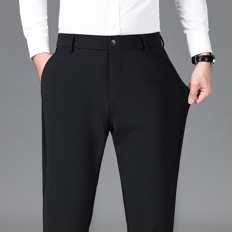 九牧王（JOEONE）秋冬厚款高端休闲裤男2025新款宽松直筒西裤商务男士长裤子 黑色  厚款 29 (2尺2腰围)