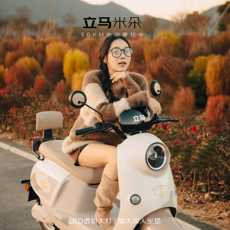 立马电动摩托车【CCTV大国品牌】米朵高速续航50KM1200W电机60V20Ah铅酸电池电动车 贝壳粉