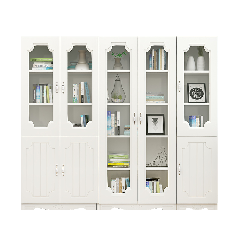 【包安装】川仁 书柜书架组合办公家具玻璃门储物柜文件柜带柜门书橱可定制 暖白色 ABC(200*32*180cm)