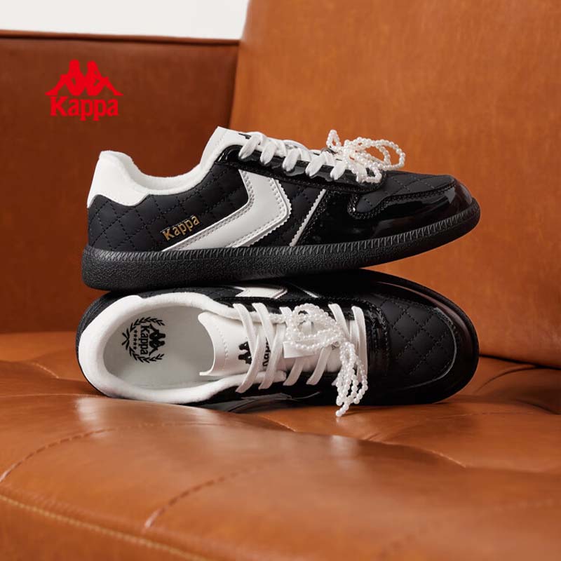 Kappa卡帕女鞋加绒板鞋女2026年新款百搭休闲德训鞋加厚保暖鞋子女 黑色/经典白【加绒款】 38