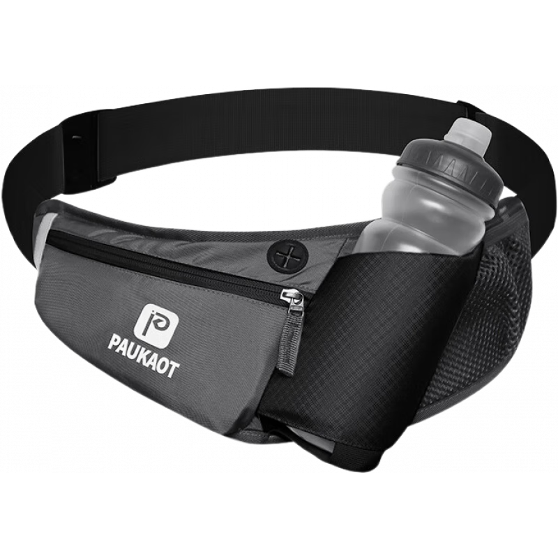 PAUKAOT多功能跑步水壺腰包男女款馬拉松裝備運(yùn)動(dòng)手機(jī)包戶外登山腰帶包 曜石黑 均碼