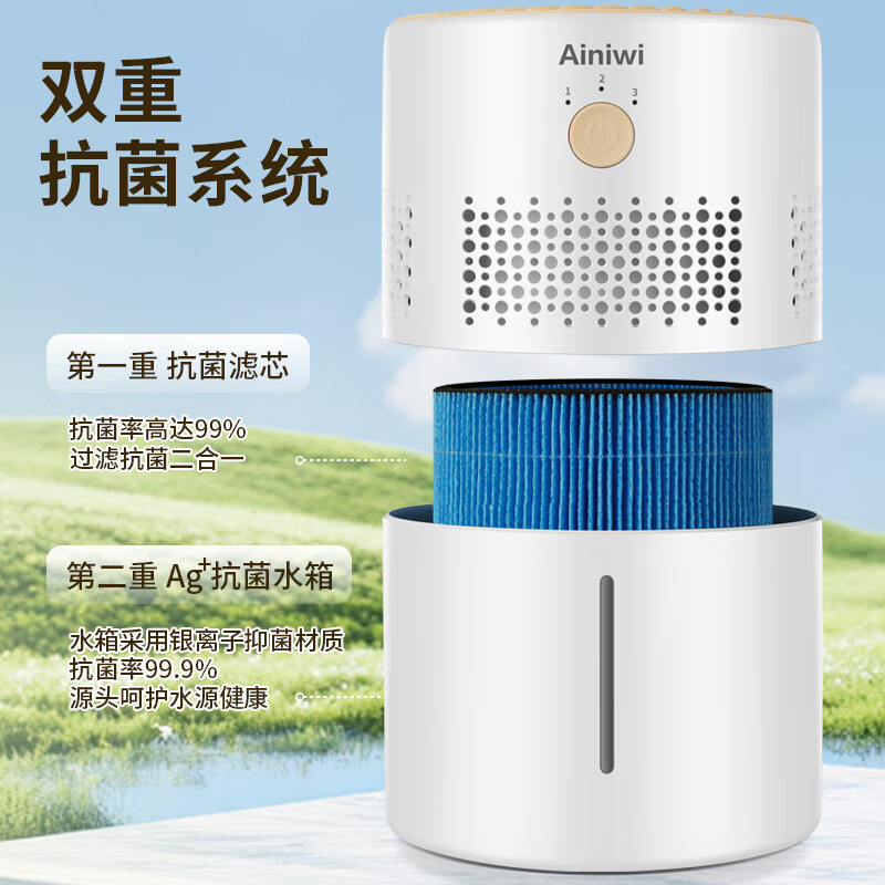 爱尼维（Ainiwi）加湿器家用桌面加湿机智能大容量香薰机静音大雾量办公室增湿器 豪华无雾抑菌款【3.5L】
