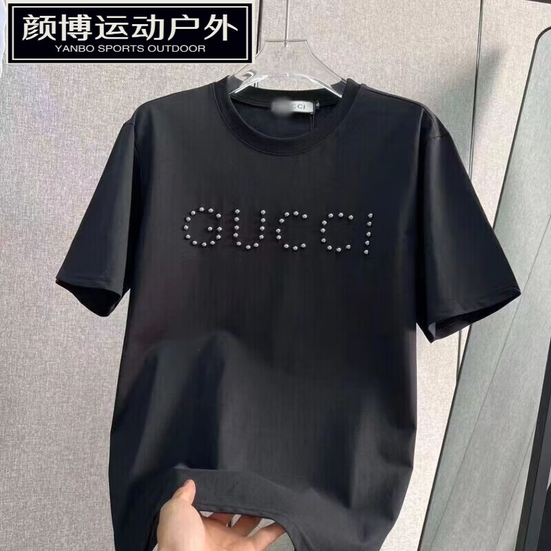 嬅欣苏6衣服精神小伙短袖t恤男2024夏季新款时尚烫钻苏六男士高端 黑色高质量铆钉烫钻 M 80-90斤