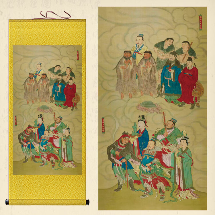 药病三皇圣祖画像苗稼五谷之神绢布画中医人物卷轴画神仙水陆挂画 药