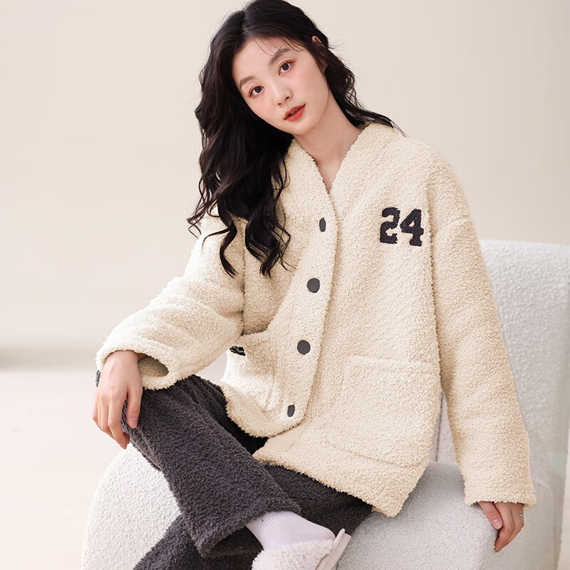 芬腾可安（FENTENGCARE）【K】软绵绵半边绒情侣睡衣冬季睡袍套装柔软休闲感外穿家居服 61009 L 京东折扣/优惠券