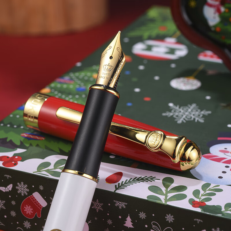 DUKE公爵圣诞节系列套装5红色气氛款铱金笔钢笔墨水笔自用书写送人自用书写顺滑可用墨囊 圣诞冰箱贴套装（红色钢笔）