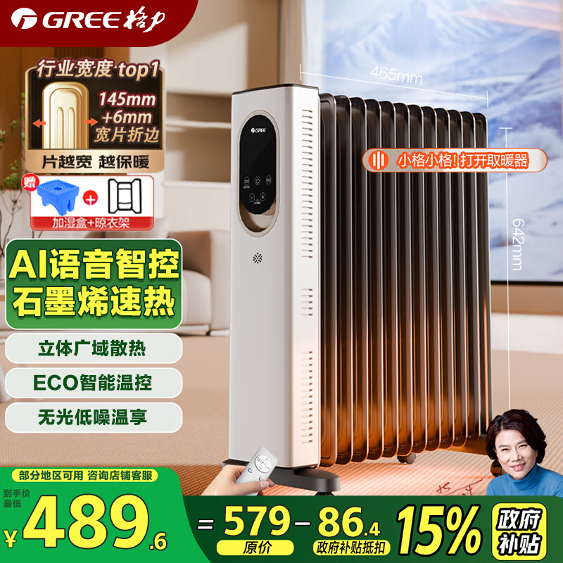 格力（GREE）【暖岁系列】AI语音石墨烯电油汀 家用电热油汀取暖器 大面积电暖器全屋速热电暖气NY23-X6022BV-M