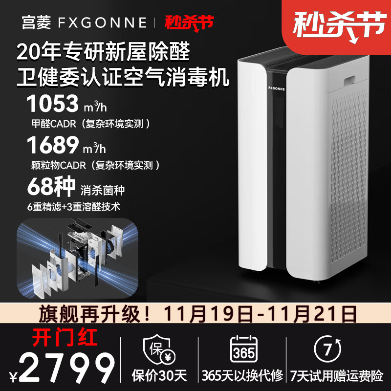 宫菱MARS空气消毒机空气净化器全效吸附分解除醛除菌除异味除猫毛花粉过敏原低噪全链路消杀11重滤净 5A医护级发烧欧盟认证款