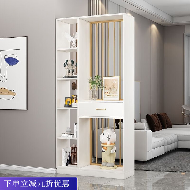 倘然之家玄关屏风隔断遮挡入户门柜简易置物架厨房餐厅客厅隔断柜入户沙发 80*30*205【奶油白颗粒板