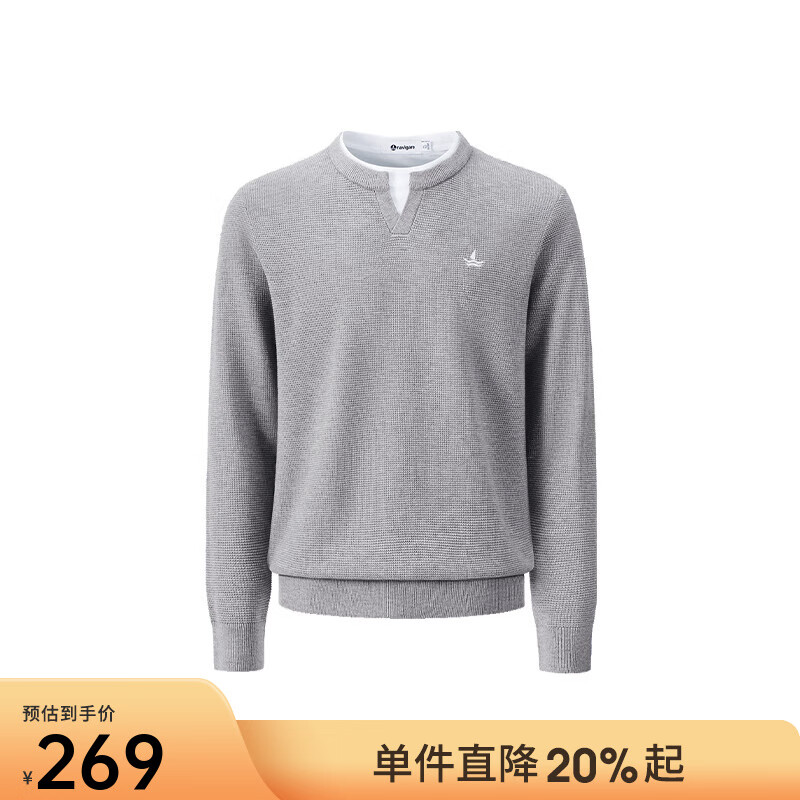 Navigare意大利小帆船假两件圆领毛衣男士2025秋季新款复古休闲通勤针织衫 知更雀灰 L