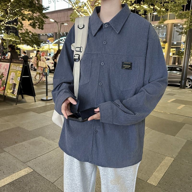 东馨鸟高级灯芯绒衬衫春秋款潮牌ins痞帅长袖潮流衬衣日系复古外套 灰色华夫格卫衣 3XL