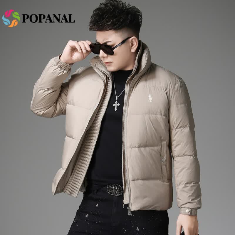 POPANAL香港潮牌2025冬季新款针织拼接两件立领服痞帅韩版潮流男士羽绒服 2509 M