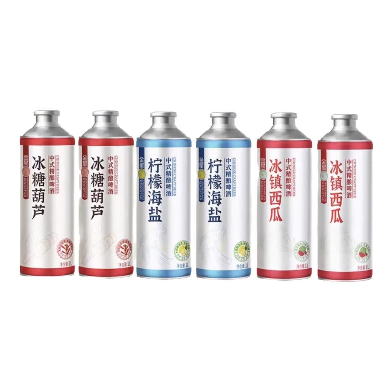 金星毛尖茉莉冰糖葫芦中式精酿啤酒整箱1L*6罐茶啤果味混合原信阳毛尖 柠檬海盐2+冰糖葫芦2+冰镇西瓜2 1L 6罐 组合装