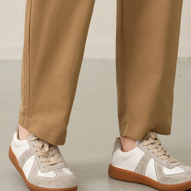 子牧棉麻秋冬装 女加绒加厚裤子休闲裤松紧腰加绒哈伦裤时尚长裤8456 米色 M (建议95-115斤)