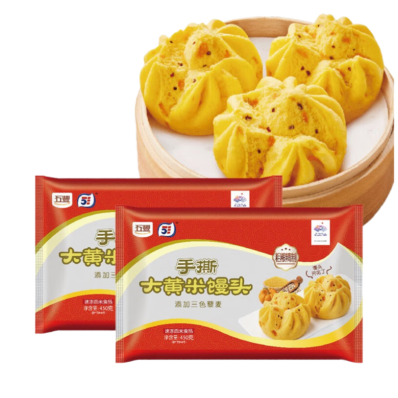 五丰 手撕大黄米馒头450g*2袋12只 速食早餐半成品馍馍粗粮开花馒头