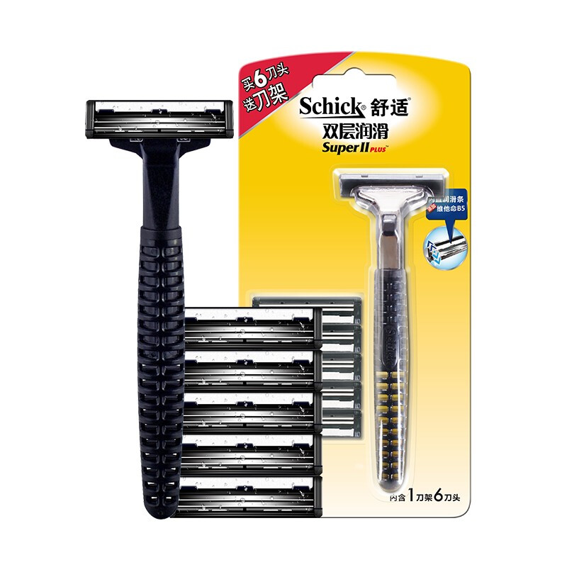 舒适（Schick） 舒适Schick剃须刀刮胡刀胡须刀2层刀片双层润滑手动男士青年学生 双层润滑1刀架6刀头