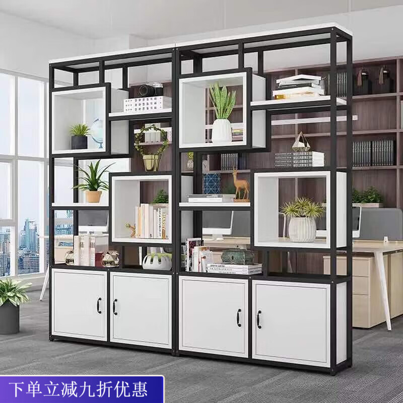 倘然之家办公室屏风隔断置物架铁艺落地花架装饰架餐厅客厅玄关展示架书架 加厚方管黑架+白板 现货 120长*24宽*200高（cm）
