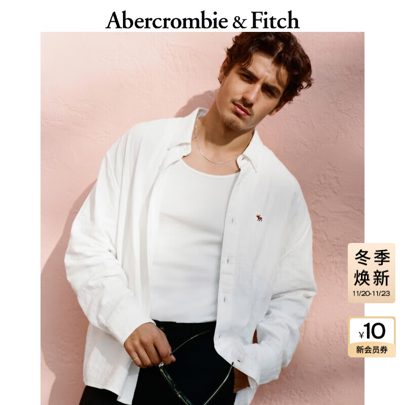 Abercrombie &amp; Fitch【牛津衬衫】经典小麋鹿图案男装25春夏美式长袖衬衫125-5083 白色 XL (180/116A)尺码偏大